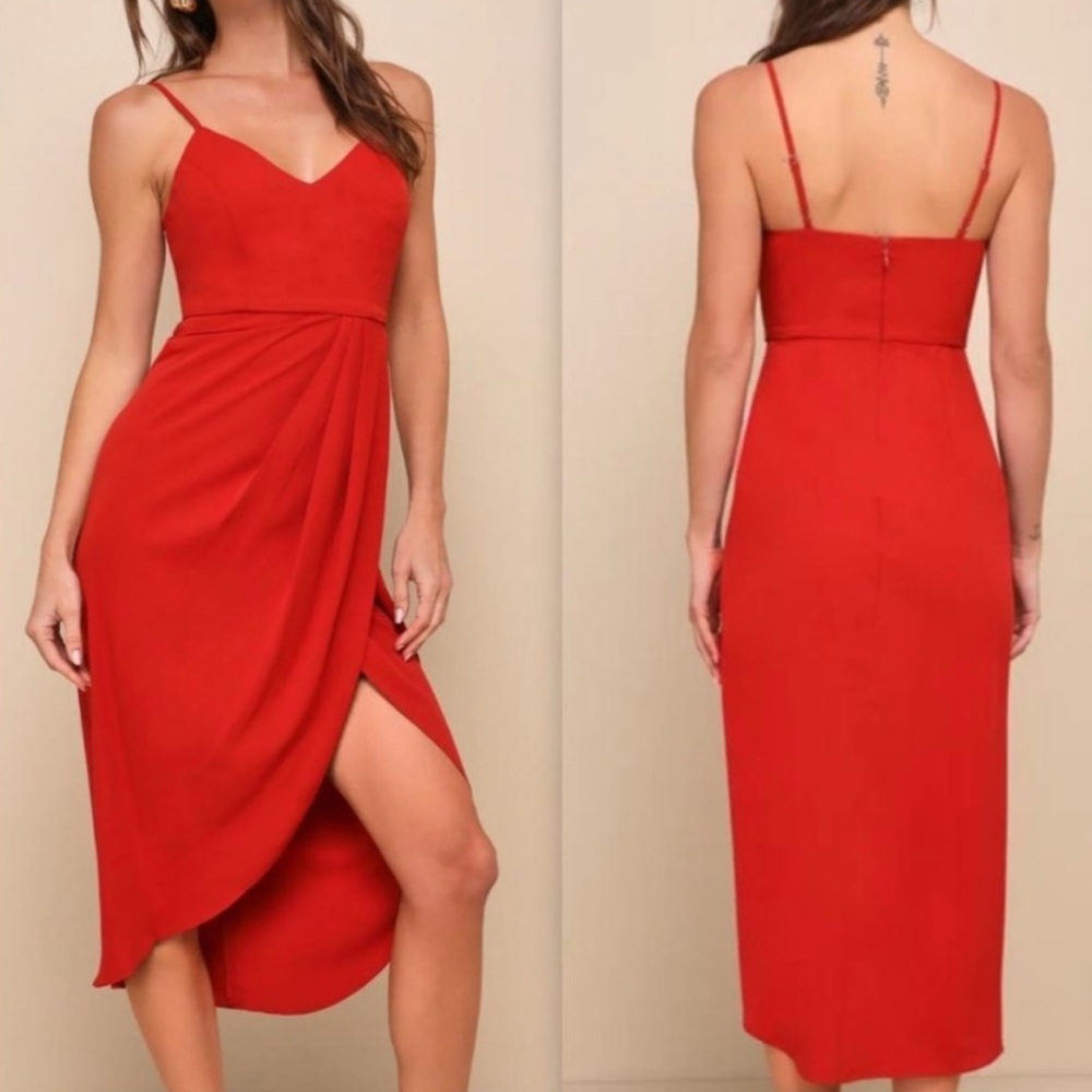 Lulu's Red Asymmetrical Midi Dress